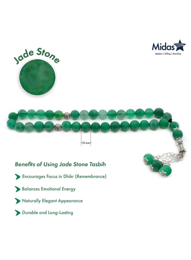 Midas Natural Green Jade Prayer Beads – 10mm 33 Bead Islamic Tasbih Misbaha for Dhikr, Meditation, Spiritual Healing – Ideal Ramadan & Eid Gift - Image 3