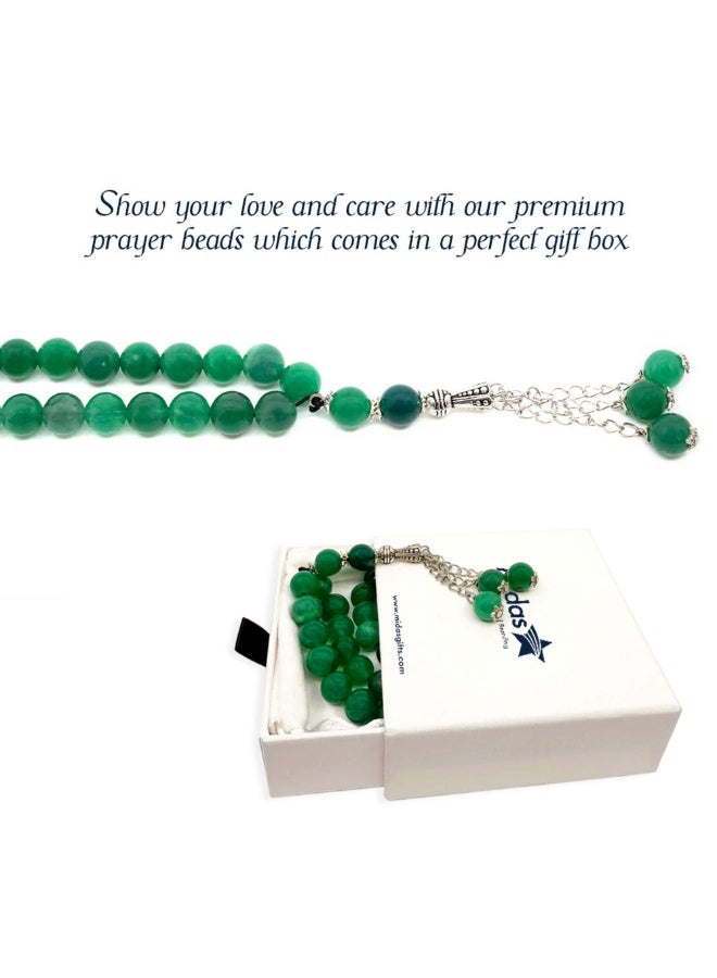 Midas Natural Green Jade Prayer Beads – 10mm 33 Bead Islamic Tasbih Misbaha for Dhikr, Meditation, Spiritual Healing – Ideal Ramadan & Eid Gift - Image 4