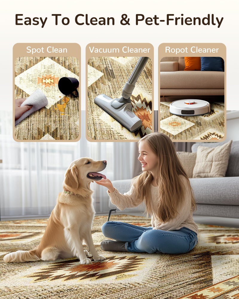 BESTSWEETIE Area Rug 5x7 Rug Machine Washable Non-Slip Low Pile Print Pattern Western Rug for Living Room Bedroom Entryway Tribal Series -Cream/Camel - Image 4