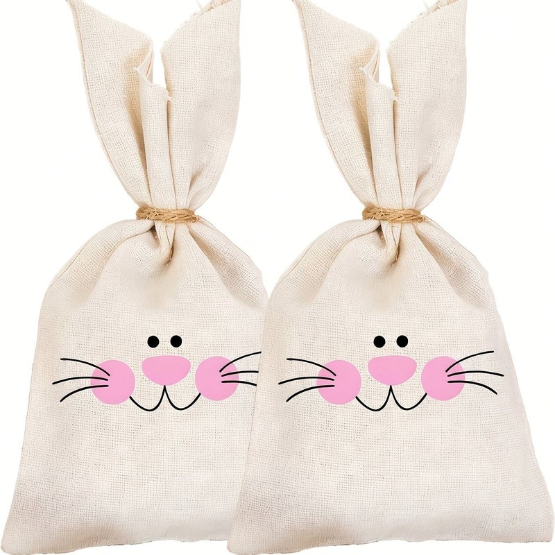 2pcs Bunny Drawstring Burlap Gift Bags for Easter Treats Party Favors - Image 1