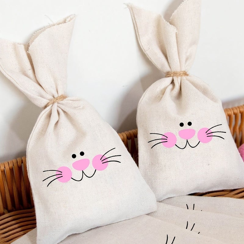 2pcs Bunny Drawstring Burlap Gift Bags for Easter Treats Party Favors - Image 5