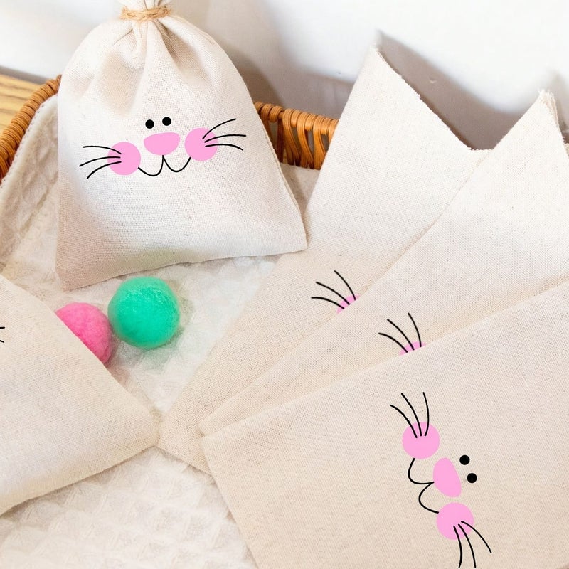 2pcs Bunny Drawstring Burlap Gift Bags for Easter Treats Party Favors - Image 2