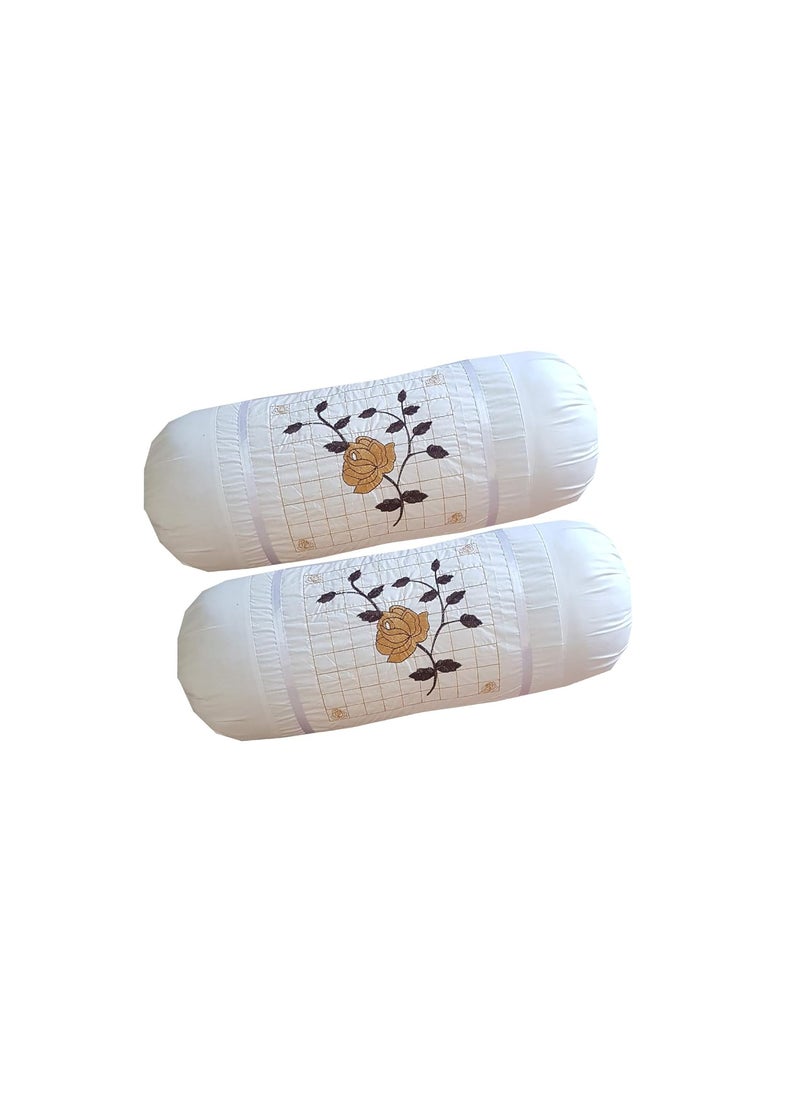 HSR Collection HSR Collection 144 TC Embroidered Premium Cotton 2 Piece Bolster Cover 16x 32 Pure White  - Image 1