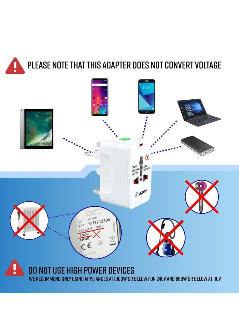 ELTRAZONE Universal Travel Adapter with USB Ports – International All-in-One Travel Charger (White)  - Image 4