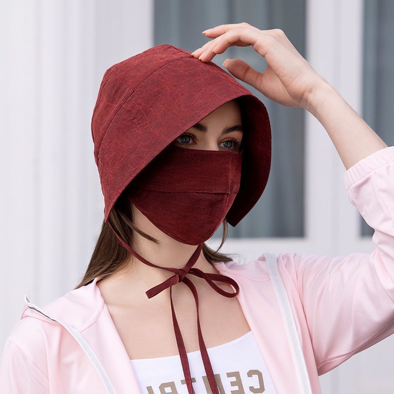 Luxury Silk Face Mask Adjustable Breathable Red tortoise fisherman hat + mask
