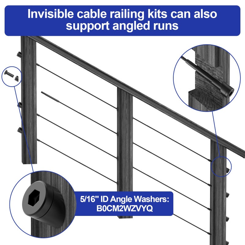 BLIKA 40 Pairs 1/8" Invisible Black Cable Railing Kits for 2"x2", 4"x4" Wood/Metal Posts, T316 Stainless Steel Invisible Tensioner and Ends, Deck Stair Black Cable Railing Hardware 4x4 - Image 5