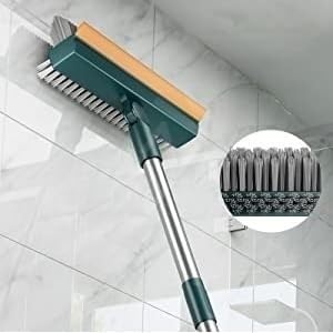 PRAJYA Bathroom Aluminium Cleaning Brush With Wiper 3 In 1 Tiles Cleaning Brush Floor Scrub Bathroom Brush With Long Handle 180 Rotate Cleaning Brush Home Kitchen Bathroom CleaningMulticolor
