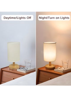 OAGA LED White Light Bedroom Table Lamp, with Linen Fabric Lampshade and Wooden Base, Modern Bedside Lamp, Living Room, Study Room 14x27x12cm  - Image 2