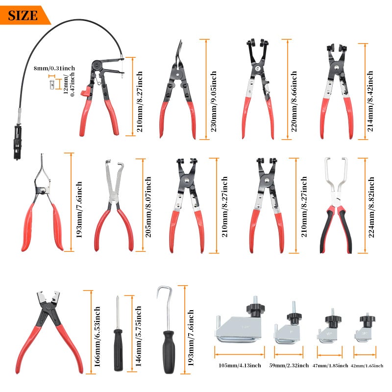 Yuesstloo 16 Pcs Hose Clamp Pliers Set, Hose Clamp Removal and Installation Tool with Long Flexible Plier & Electrical Disconnect Pliers for Automotive Coolant Radiator Heater, Water Hoses, Fuel Lines - Image 3