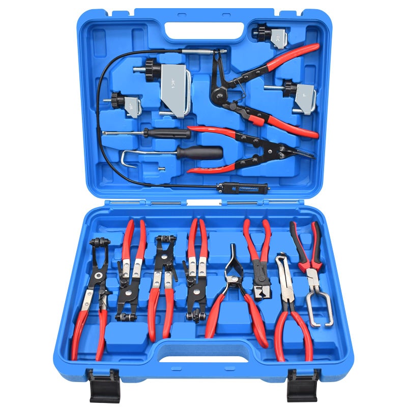 Yuesstloo 16 Pcs Hose Clamp Pliers Set, Hose Clamp Removal and Installation Tool with Long Flexible Plier & Electrical Disconnect Pliers for Automotive Coolant Radiator Heater, Water Hoses, Fuel Lines - Image 1