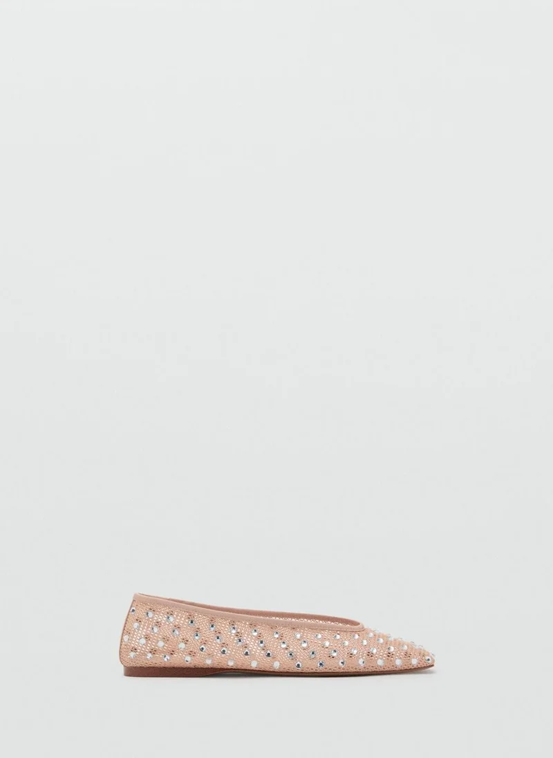 مانجو Mesh rhinestone ballet flats