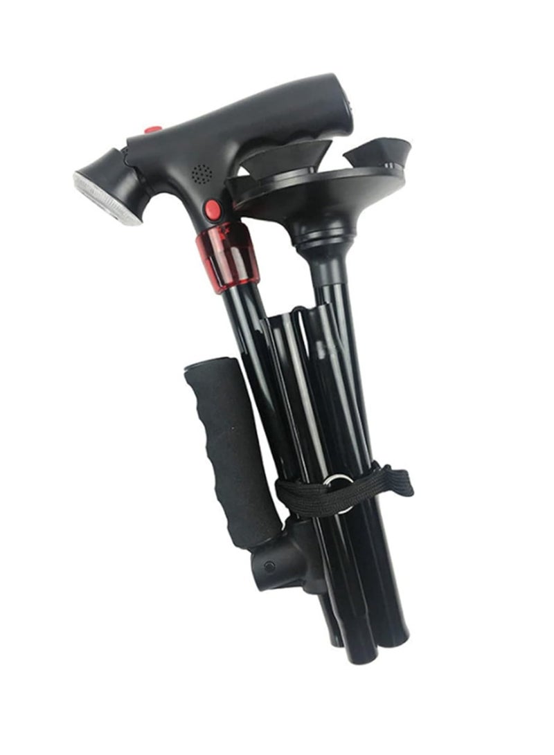 general Aluminum alloy with alarm and LED light double handle old man crutch telescopic foldable imitation ankle rotating foot disc - Image 2