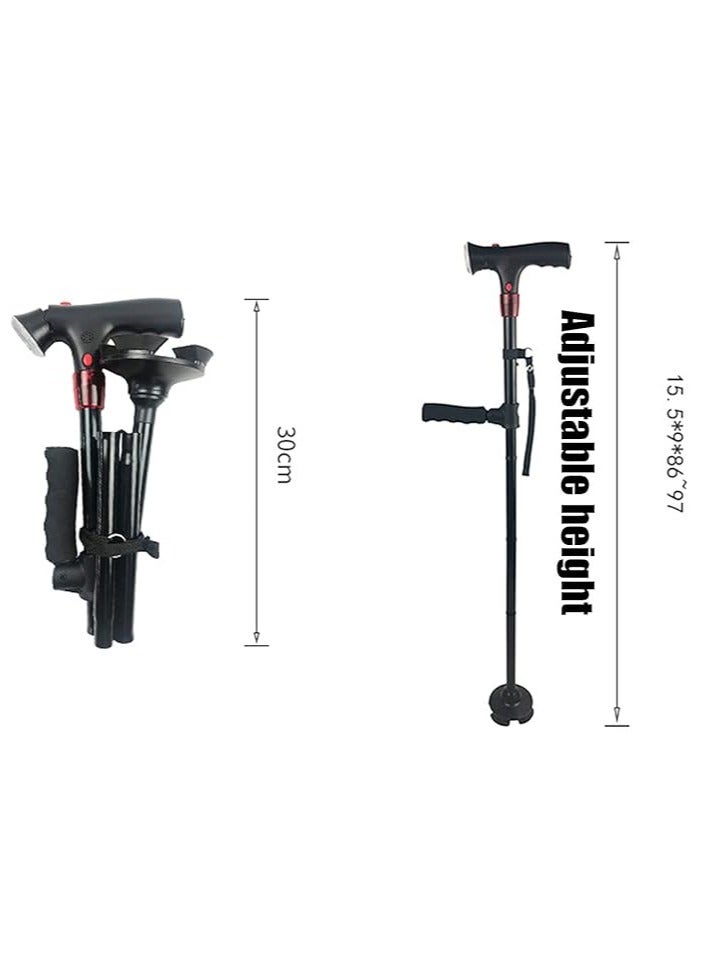 general Aluminum alloy with alarm and LED light double handle old man crutch telescopic foldable imitation ankle rotating foot disc - Image 3
