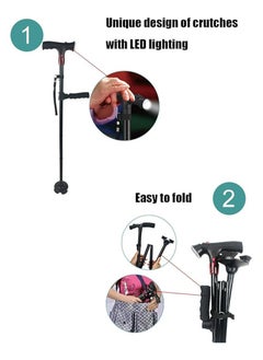General Aluminum alloy with alarm and LED light double handle old man crutch telescopic foldable imitation ankle rotating foot disc  - Image 4
