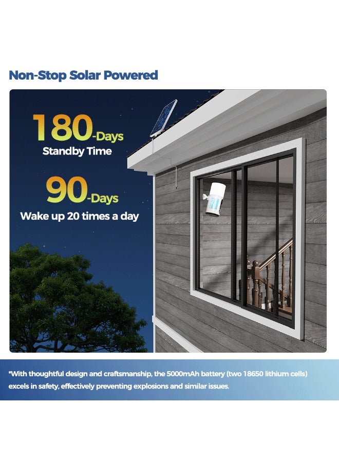 2.5K Solar Surveillance Camera WIFI Wireless Outdoor Home Surveillance Cameras with Ultra Standby Time Battery Color Night Vision AI Detection Floodlight Monitoring Camera White - Image 3