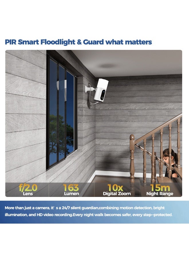 2.5K Solar Surveillance Camera WIFI Wireless Outdoor Home Surveillance Cameras with Ultra Standby Time Battery Color Night Vision AI Detection Floodlight Monitoring Camera White - Image 4