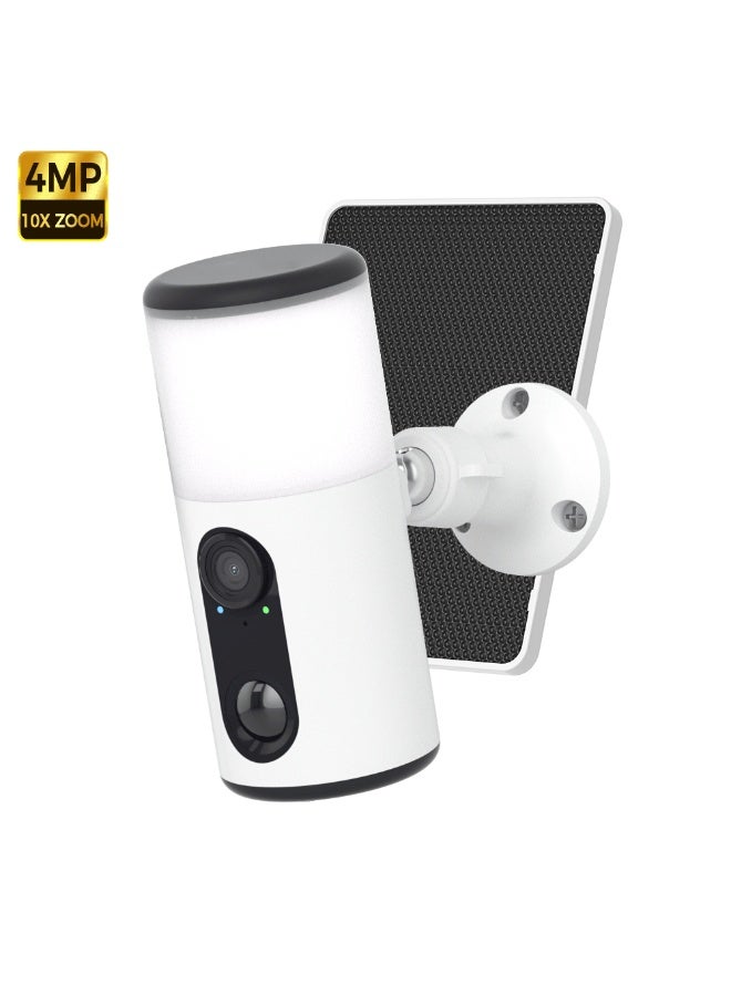 2.5K Solar Surveillance Camera WIFI Wireless Outdoor Home Surveillance Cameras with Ultra Standby Time Battery Color Night Vision AI Detection Floodlight Monitoring Camera White - Image 1
