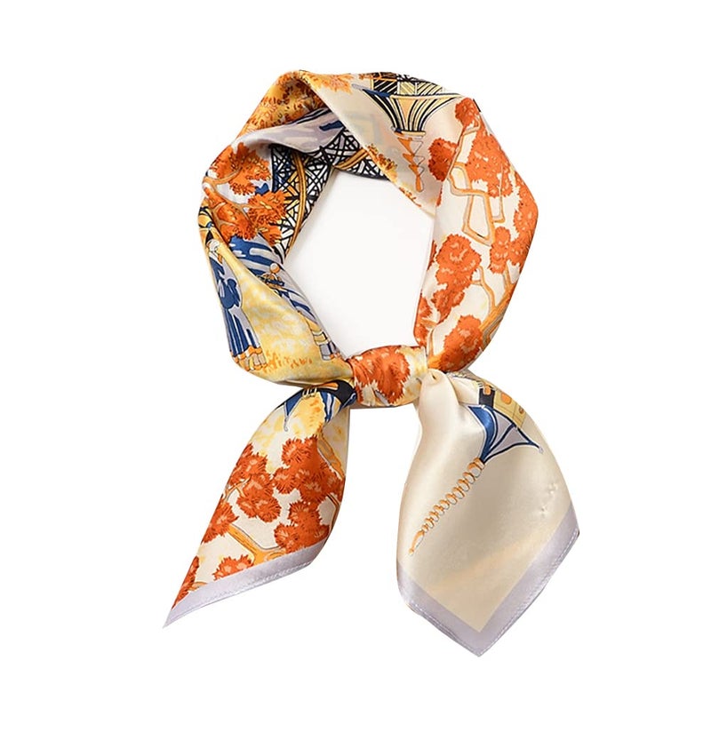 MEISEE 100% Pure Mulberry Silk Square Scarf 26"x26"-65CM Head Scarf for Women Natural Silk Neckerchief Printed Headscarf-orange landscape - Image 1