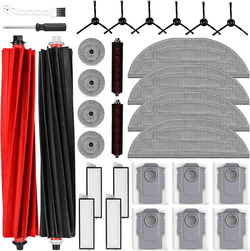 AnDongo 30 Pack Accessories Set for Roborock S8 Max/MaxV Ultra Robot Vacuum, 1 Pair Main Brushes, 2 Self-Cleaning Brush, 6 Side Brushes, 4 Filters, 4 Round Mop Pads, 4 Long Mop Pads, 6 Dust Bags, 2 Tools User friendly optimized build - Image 1
