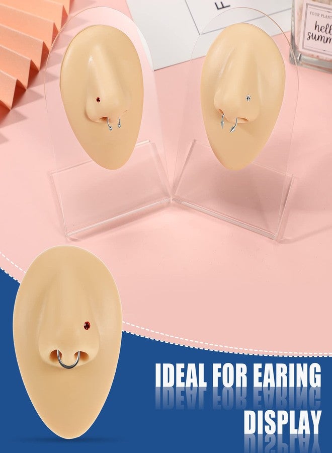 Cindeer 2 Pcs Silicone Nose Model Fake Rubber Nose Realistic Flexible Soft Body Part Displays for Piercing Practice Training Jewelry Display Practicing Suture Mannequin Teaching Tool with Acrylic Stand - Image 5