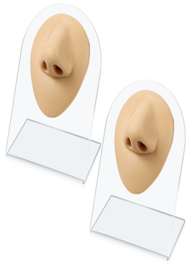 Cindeer 2 Pcs Silicone Nose Model Fake Rubber Nose Realistic Flexible Soft Body Part Displays for Piercing Practice Training Jewelry Display Practicing Suture Mannequin Teaching Tool with Acrylic Stand - Image 1