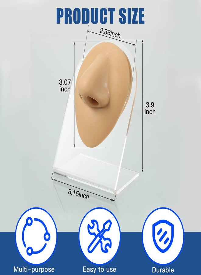 Cindeer 2 Pcs Silicone Nose Model Fake Rubber Nose Realistic Flexible Soft Body Part Displays for Piercing Practice Training Jewelry Display Practicing Suture Mannequin Teaching Tool with Acrylic Stand - Image 2