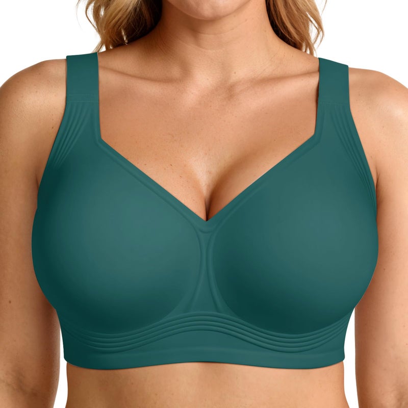 LetsJoli Jelly Bras for Women Push Up Bra Wireless No Underwire Supportive Full Coverage Plus Size for Older Women(Emerald Gem,XL) - Image 1
