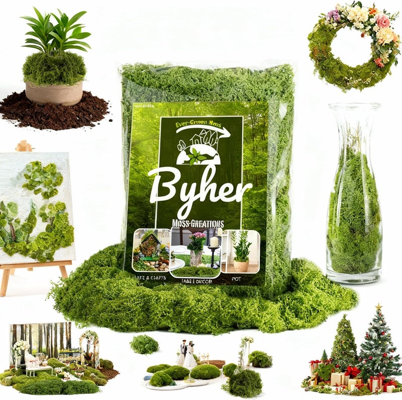 BYHER طحلب اصطناعي للحرف اليدوية – 3.5 أونصة طحلب اصطناعي رقيق يشبه السحاب للنباتات المنزلية في الأصص وحدائق الجنيات – بديل واقعي للطحلب الأخضر للتراريوم، المشاهد المصغرة، النماذج (أخضر ��اتح) - Image 2