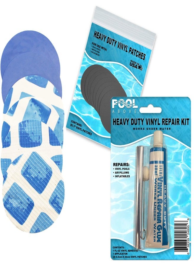 Pool Above Underwater Repair kit for Frame Set and Easy Set | Vinyl Glue and Reinforced Patch Material to Match Your | Blue and White Liner Patch kit - Image 1