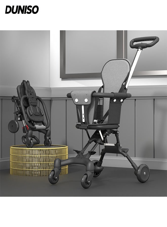 DUNISO عربة أطفال، عربة سفر محمولة للأطفال مع مقابض قابلة للتعديل ومسند ظهر، عربة أطفال قابلة للطي مع حزام كتف ووسادة مقعد، للأطفال والرضع حتى 3 سنوات - Image 1