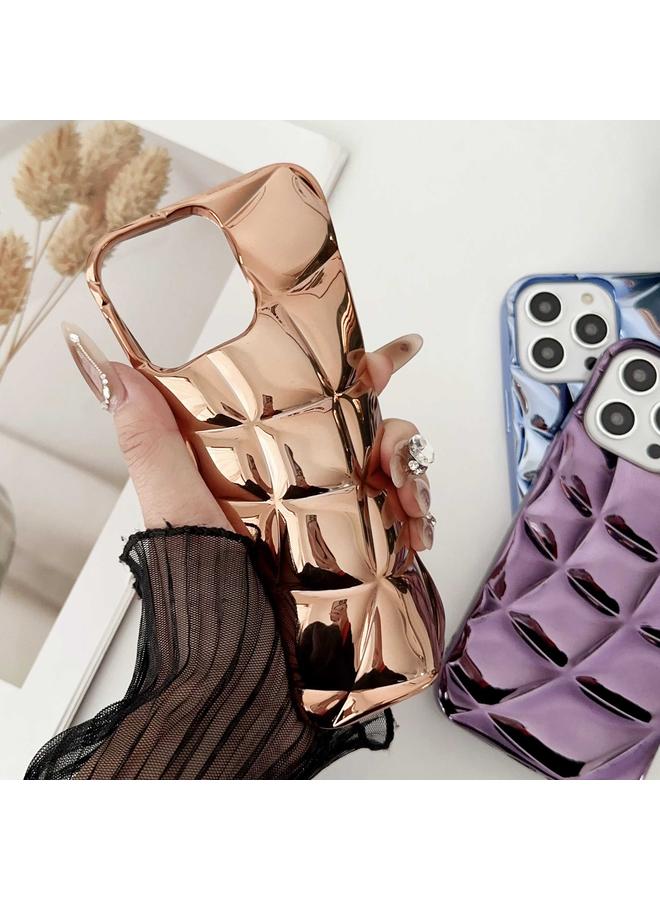 erorex Case For iPhone 14 Pro Max Curved Plaid Plated Metallic Paint TPU Phone Case - Image 3