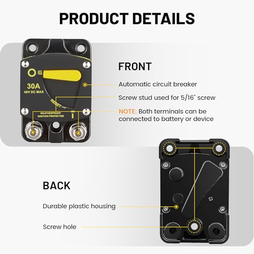 RED WOLF قاطع الدائرة RED WOLF BS6080 80A مع مفتاح إعادة تعيين يدوي DC 12-48V لسيارات الصوت RV البحرية القوارب الشاحنات المحركات الترويجية الصوتية الإلكترونية نظام البطارية الشمسية - Image 4