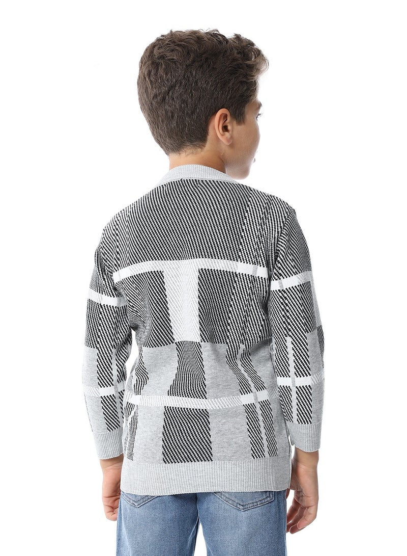 Andora Self Pattern Long Sleeves Boys Pullover_ Grey, Black & White - Image 3