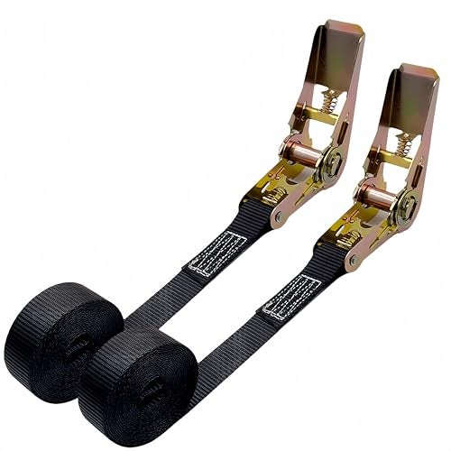 MAKABEE Endless Ratchet Tie Down Straps Heavy Duty Cargo Tie Downs, Sturdy Nylon Black Strap Down Ratcheting Securing Straps, Track Spring Fittings, Tie-Down Motorcycles (No Plastic Handle) - Image 1