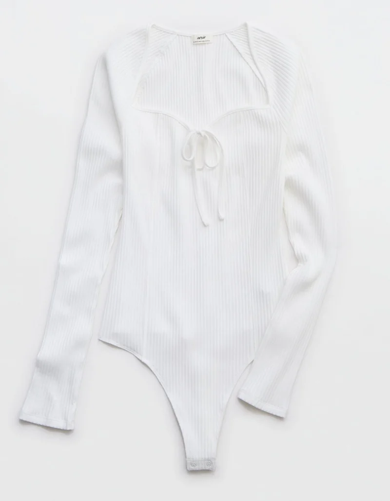 Aerie  Aerie Long Sleeve Tie Front Bodysuit for Women | Best Price UAE