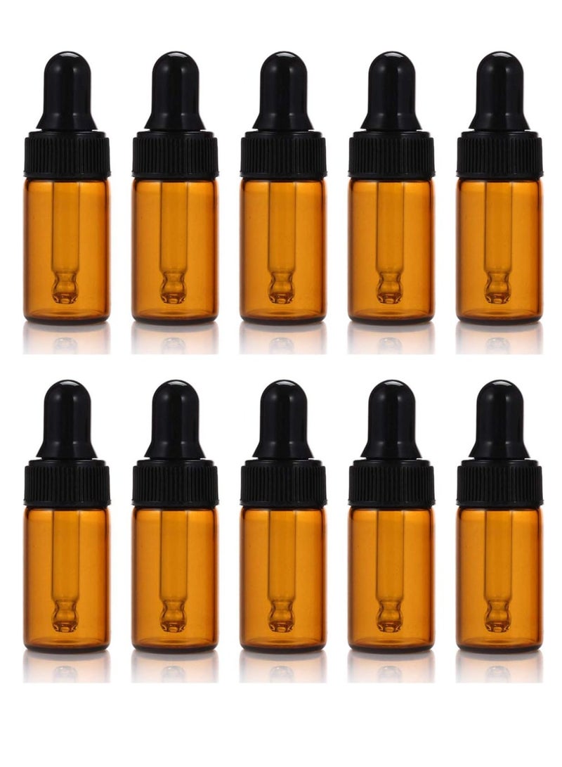 ELFENSTALL ELFENSTALL- 10pcs 10ml 1/3oz Amber Mini Glass Bottle Amber Sample Vial Small Essential Oil Bottle with Glass Eye Dropper Refillable Containers + 1pc Glass Clean Cloth + 1pc 3ml Dropper - Image 1
