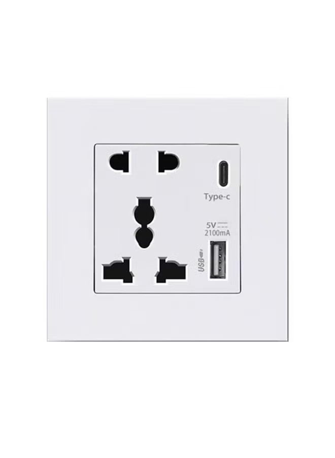 Universal Wall Socket with Type C and USB, QC Charging Electric Power Wall Socket Outlet, For Home and Office - Image 1