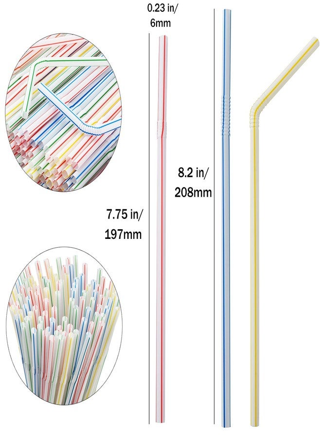 ALINK 500-Pack Striped Flexible Drinking Straws, Plastic Disposable Bendy Straws - 7.75" x 0.23" - Image 2