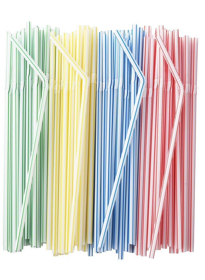 ALINK 500-Pack Striped Flexible Drinking Straws, Plastic Disposable Bendy Straws - 7.75" x 0.23" - Image 1
