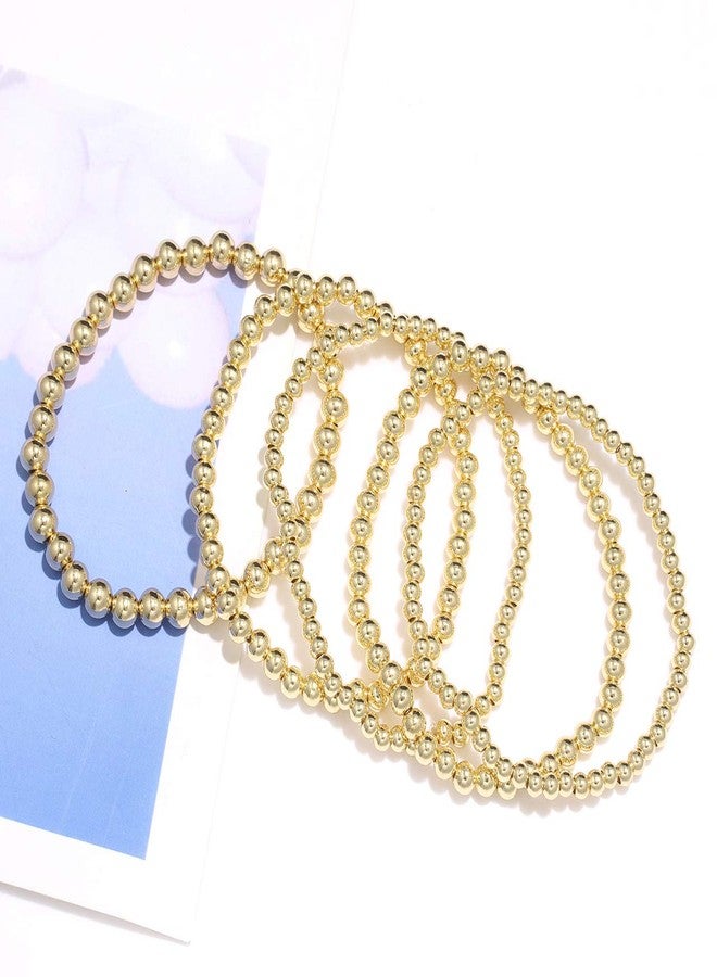 ARATLENCH Beaded Bracelet for Women Stack Stretch String Brass Ball Beads Bracelet Set for Womens (5 pcs gold beads bracelet) - Image 5