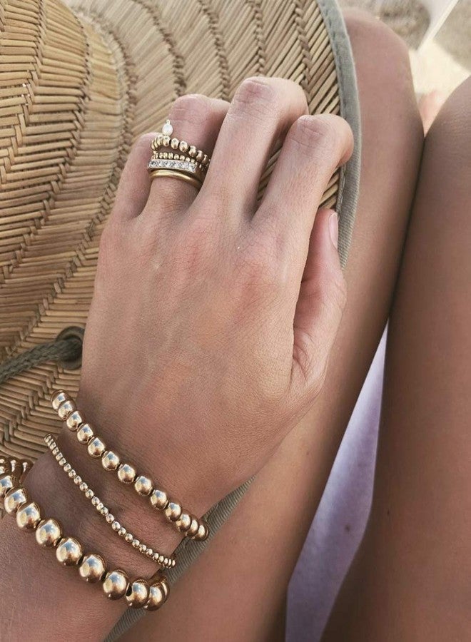 ARATLENCH Beaded Bracelet for Women Stack Stretch String Brass Ball Beads Bracelet Set for Womens (5 pcs gold beads bracelet) - Image 3