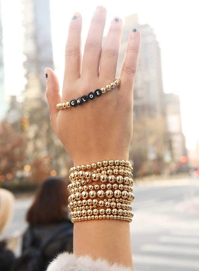 ARATLENCH Beaded Bracelet for Women Stack Stretch String Brass Ball Beads Bracelet Set for Womens (5 pcs gold beads bracelet) - Image 4