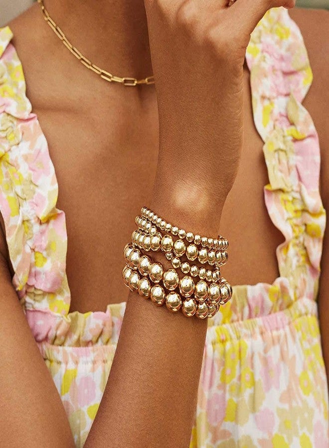 ARATLENCH Beaded Bracelet for Women Stack Stretch String Brass Ball Beads Bracelet Set for Womens (5 pcs gold beads bracelet) - Image 2