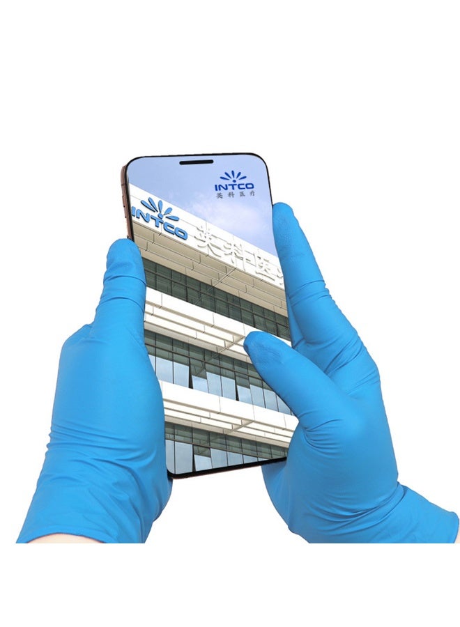 100 قطعة قفازات نتريل مطبخ آمنة للأغذية قابلة للاستخدام لمرة واحدة قفازات واقية للتنظيف والأغذية والغسيل المسبق للصحون قفازات صناعية عالية المرونة خالية من اللاتكس وخالية من المسحوق - Image 3