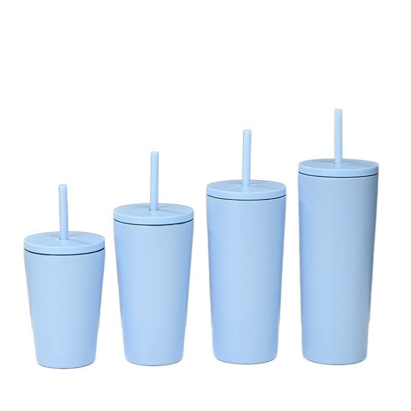 كوب قهوة بغطاء بشفاط ومناسب لحامل الأكواب من ستانلس ستيل، 24 oz، مناسب للتنقل مع غطاء بقشة من الستانلس ستيل - Image 1