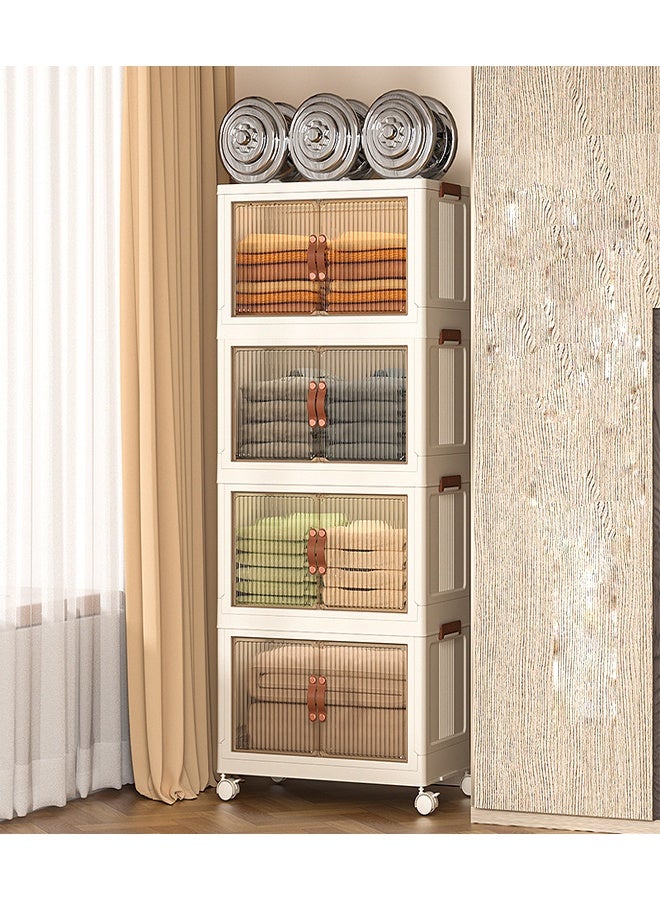 4-Tier Plastic Storage Cabinet with Double Doors, Large Capacity Organizer Cupboard with Wheels for Home & Office (65x40x142 cm) - Image 2