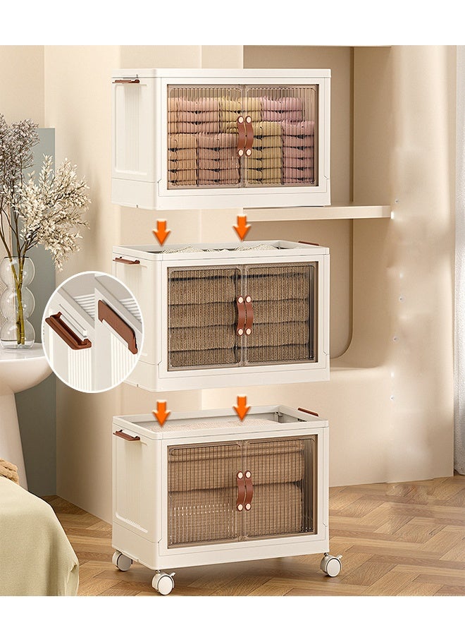 4-Tier Plastic Storage Cabinet with Double Doors, Large Capacity Organizer Cupboard with Wheels for Home & Office (65x40x142 cm) - Image 4