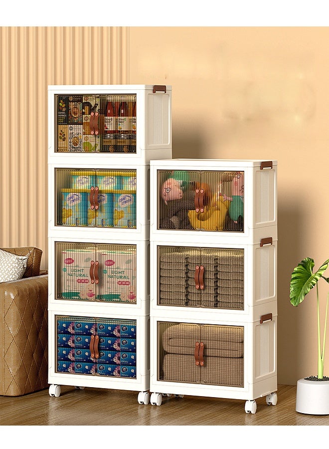 4-Tier Plastic Storage Cabinet with Double Doors, Large Capacity Organizer Cupboard with Wheels for Home & Office (65x40x142 cm) - Image 5