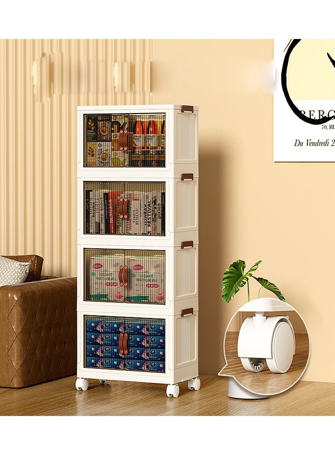 4-Tier Plastic Storage Cabinet with Double Doors, Large Capacity Organizer Cupboard with Wheels for Home & Office (65x40x142 cm) - Image 3