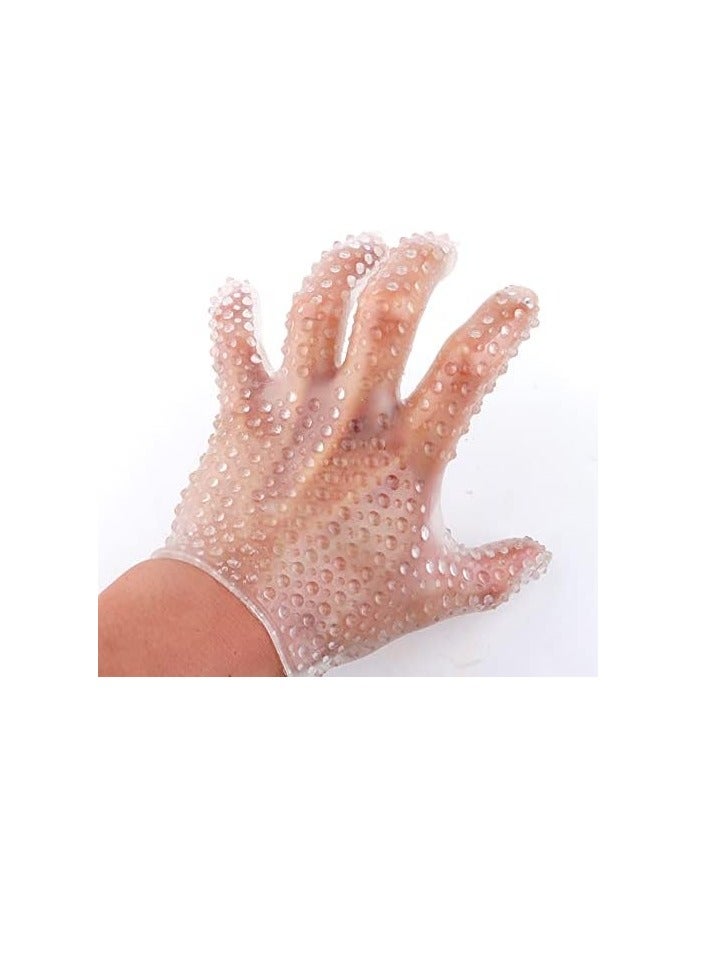 Meetion Massage Gloves Silicone Male Female Soft Flirting Massage Gloves Tool Men Ribbed Teasing Gloves Bath Glove for The Right Hand only (Transparent) - Image 3